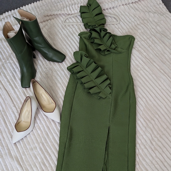 Dark green one shoulder dress xs/2/4 us size - Picture 1 of 3
